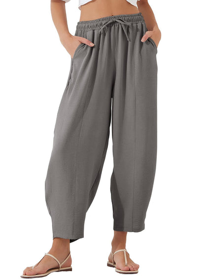 Pantaloni Cristina crop din bumbac și in - Croială plisată lejeră