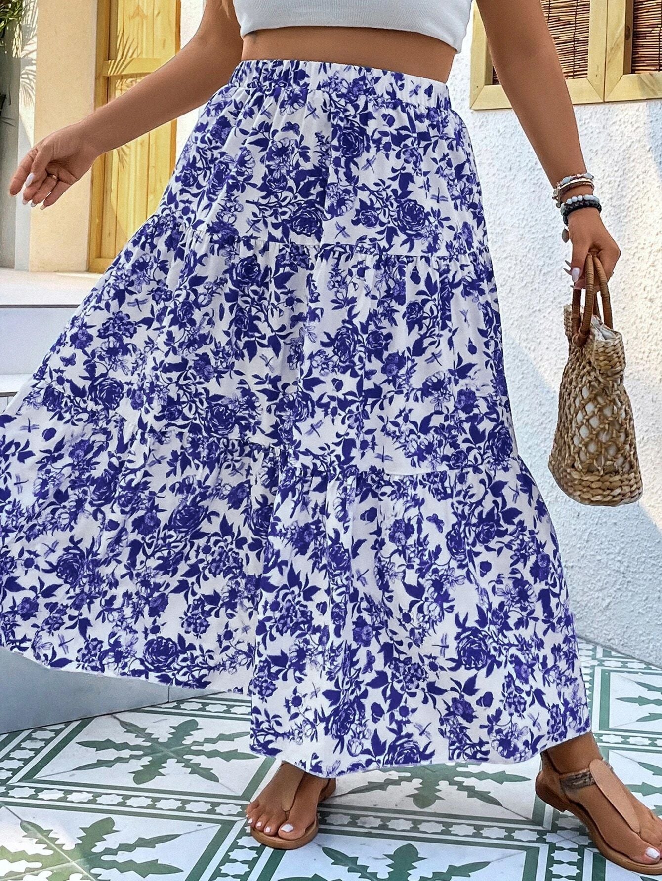 Fustă maxi Cristina Gore cu imprimeu floral, mărime mare