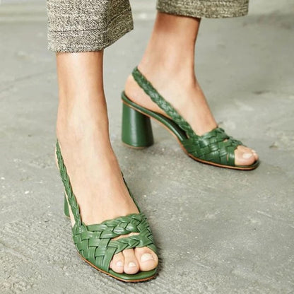 Sandale cu toc Cristina - Model din răchită cu vârful deschis