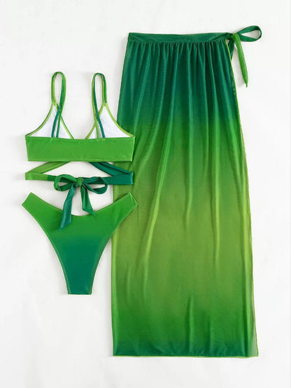 Set de trei piese bikini Cristina Gore cu degrade verde
