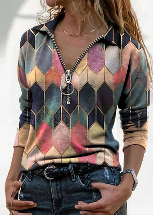 Top colorat cu fermoar și decolteu în V Cristina Gore Perfect-Fit