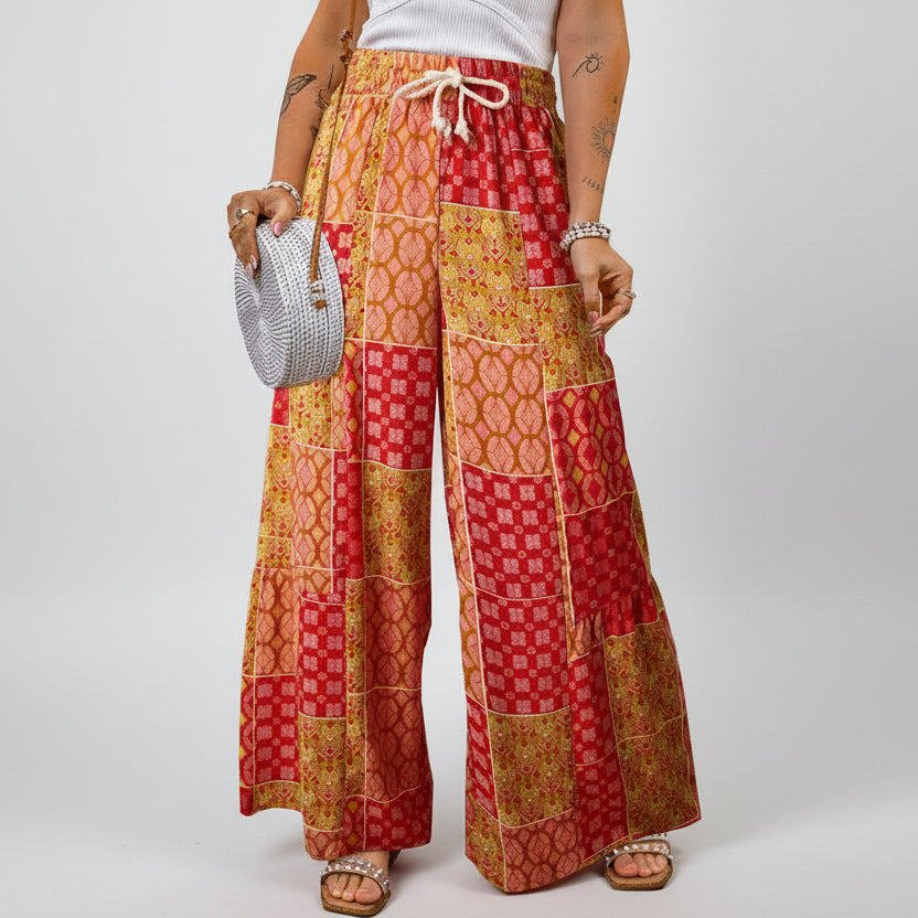 Pantaloni largi cu imprimeu floral boho Cristina Gore