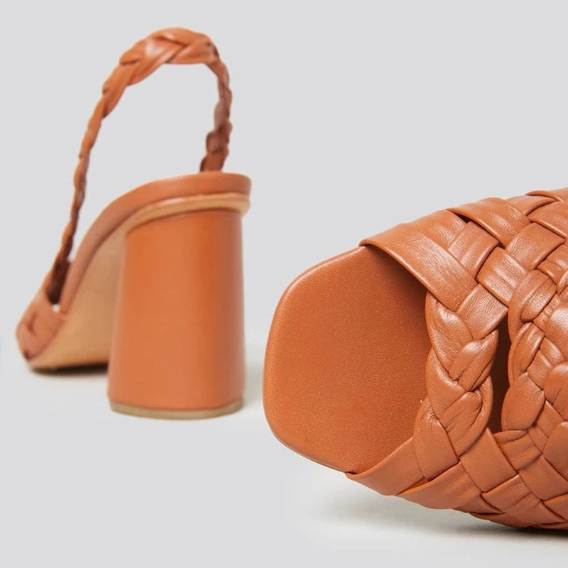 Sandale cu toc Cristina - Model din răchită cu vârful deschis