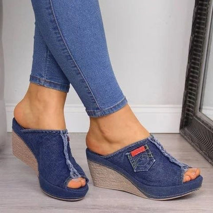 Chic Denim Wedge Sandals by Cristina Gore