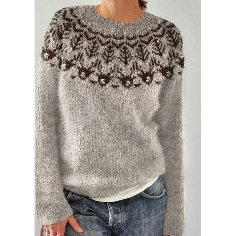 Pulover cu guler rotund Cristina - Tricotaj gros cu model