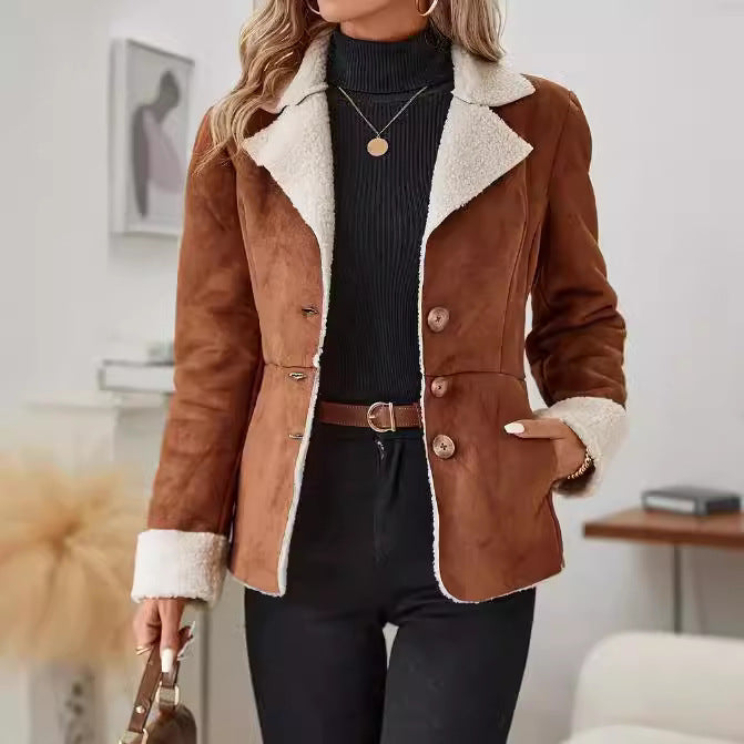 Jachetă Cristina din piele de shearling - Eleganță scurtă, căptușită