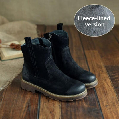 Ghete Cristina din piele întoarsă și fleece - Deschidere largă