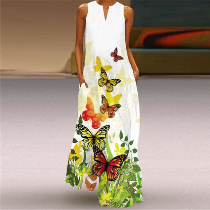 Rochie maxi cu imprimeu vibrant Cristina Gore, fără mâneci