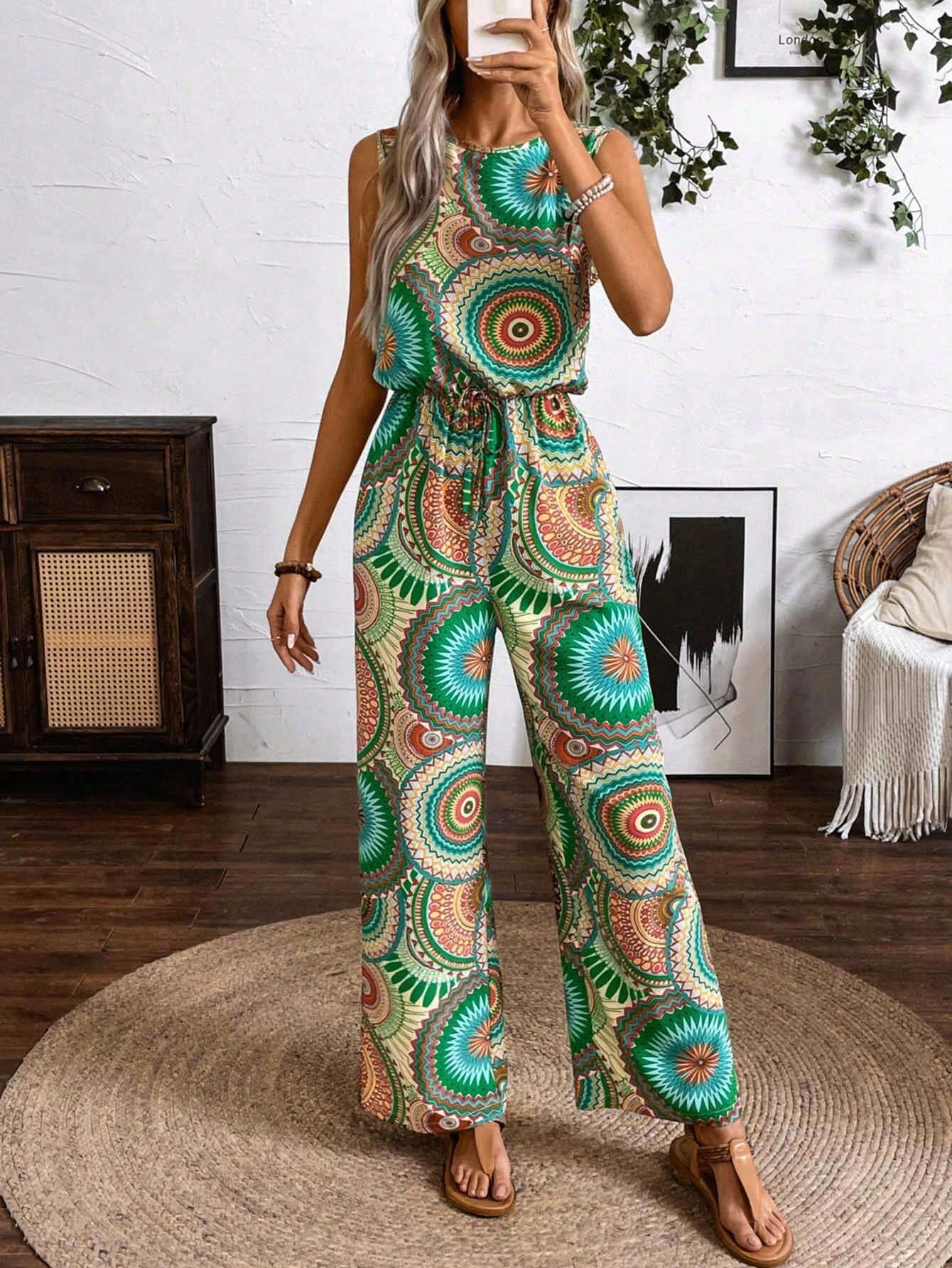 Salopetă fără mâneci cu imprimeu boho Cristina Gore