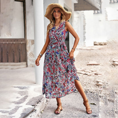 Rochie midi elegantă de vacanță Cristina Gore cu imprimeu floral