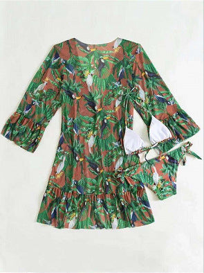 Set kimono de bikini cu imprimeu tropical Cristina Gore