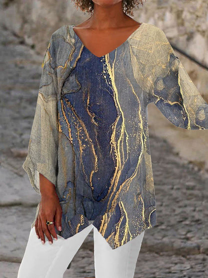 Top Cristina cu imprimeu 3D și decolteu în V - Inspirat din natură