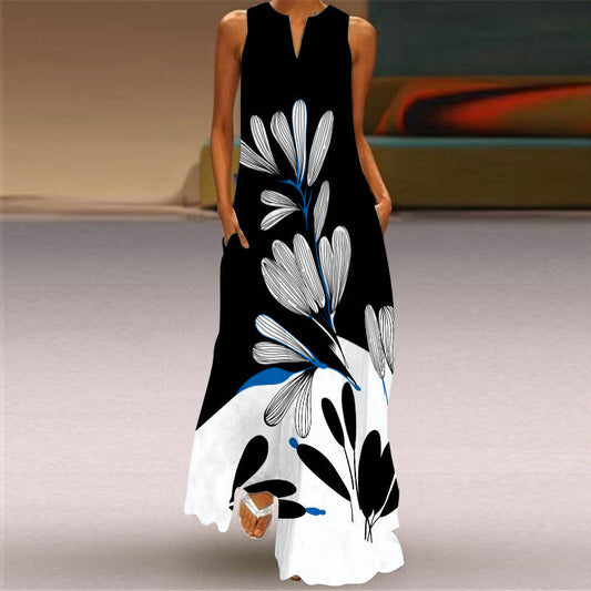 Chic Print Maxi Dress Cristina Gore Sleeveless V-Neck