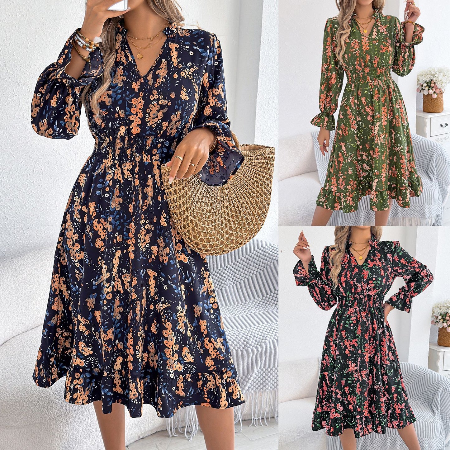 Floral Bell Sleeve Cristina Gore Midi Dress