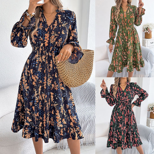 Floral Bell Sleeve Cristina Gore Midi Dress