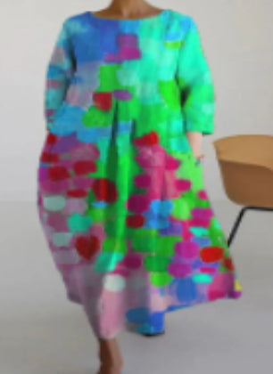 Rochie Cristina din in 3D - model artistic în linie A cu mâneci 1/2