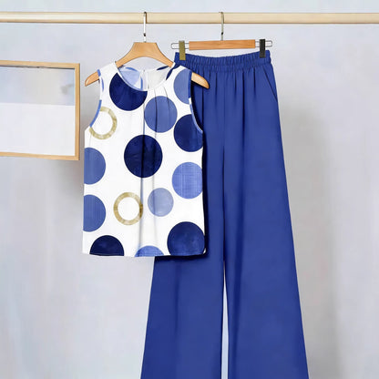 Set de două piese pentru femei, fără mâneci, cu imprimeu neregulat, maiou și pantaloni