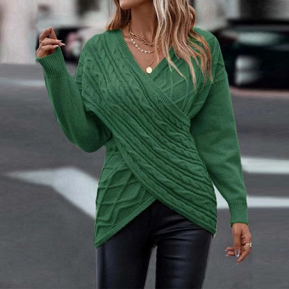 Pulover Cristina din brocart cu decolteu în V - Stil urban