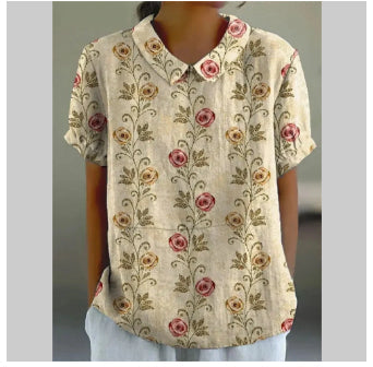 Top cu guler rotund imprimat Cristina - Model floral delicat