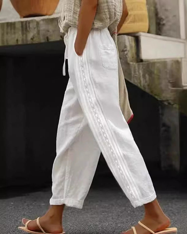 Pantaloni eleganți crop din bumbac și in, Cristina Gore