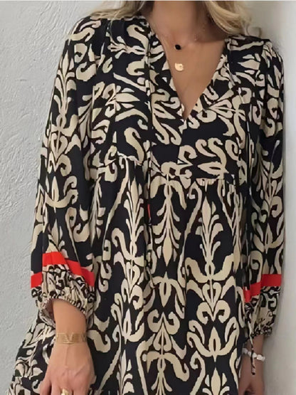 Rochie trapez cu decolteu în V Cristina - Mâneci tip felinar cu imprimeu floral