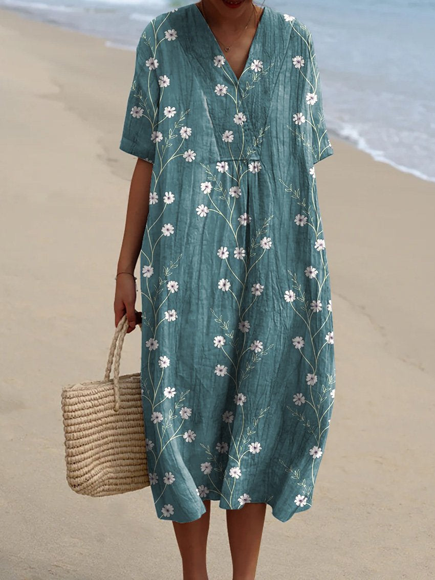 Rochie midi Cristina cu imprimeu floral - imprimeu 3D, mâneci scurte