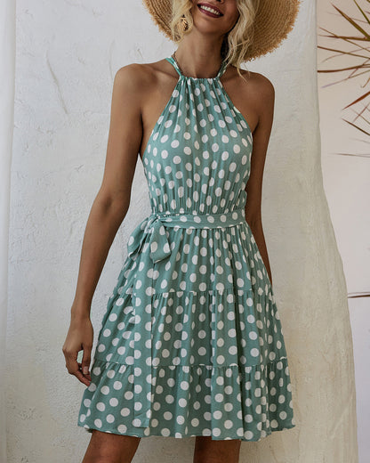Rochie elegantă cu buline, model halter, de Cristina Gore