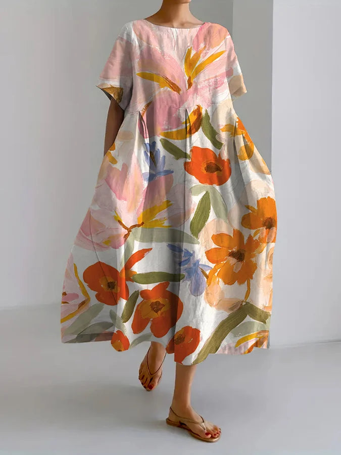 Rochie midi de vară Cristina Gore cu imprimeu floral artistic