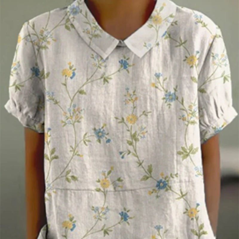 Top cu guler rotund imprimat Cristina - Model floral delicat