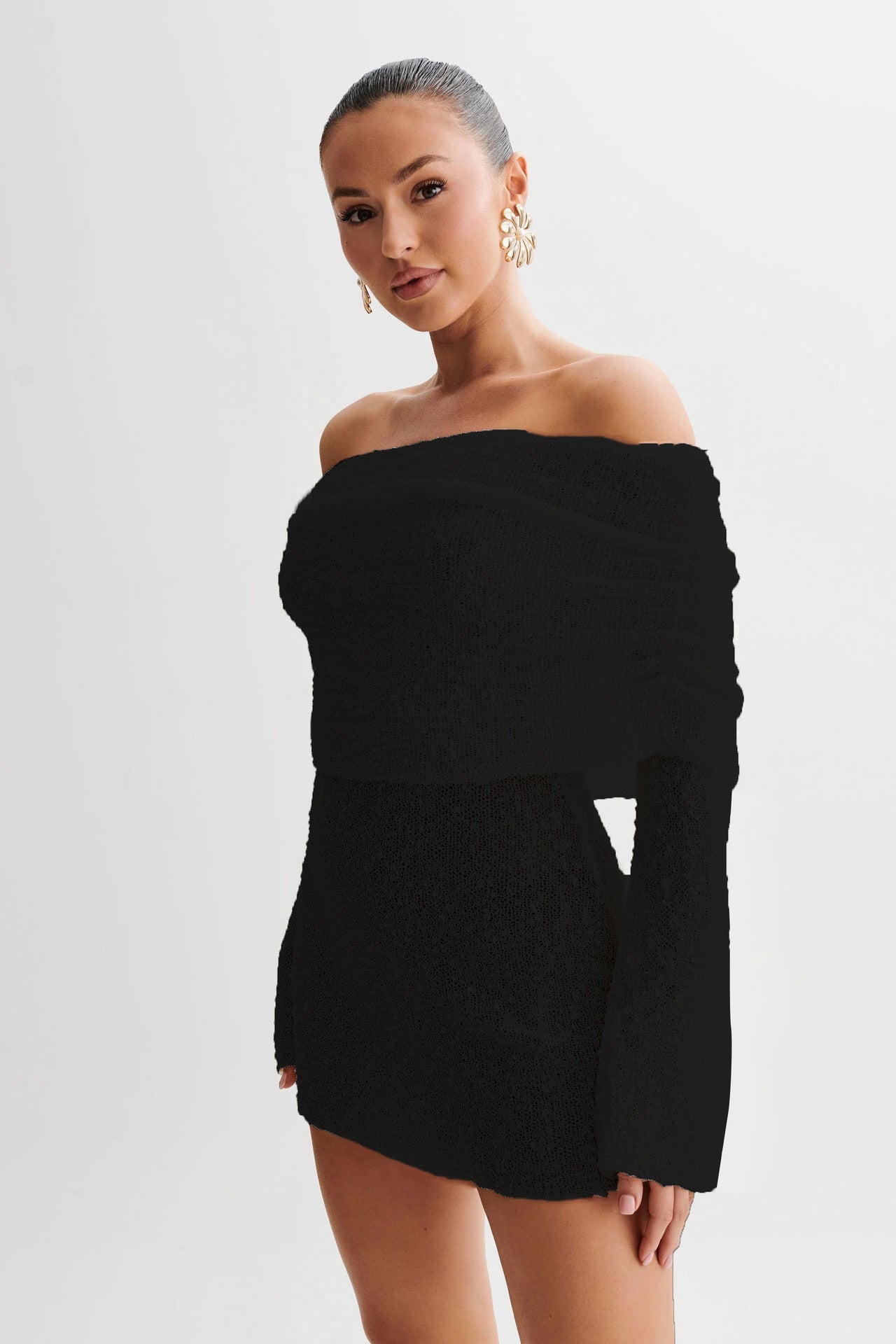 Rochie mini tricotată Cristina cu umerii goi - Evening chic