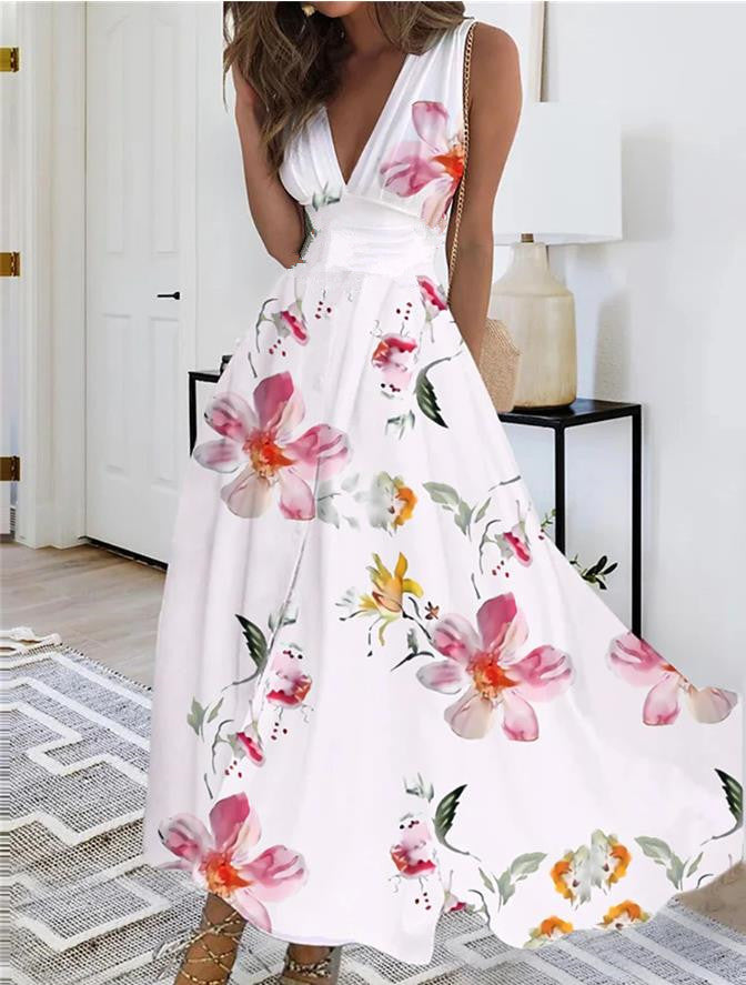 Rochie Cristina fără mâneci - Imprimeu floral artistic