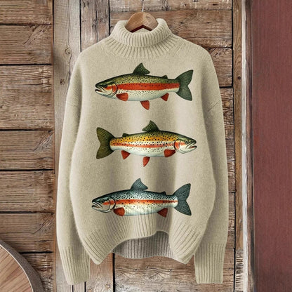 Pulover de Crăciun Cristina - Pulover cu guler înalt cu imprimeu festiv