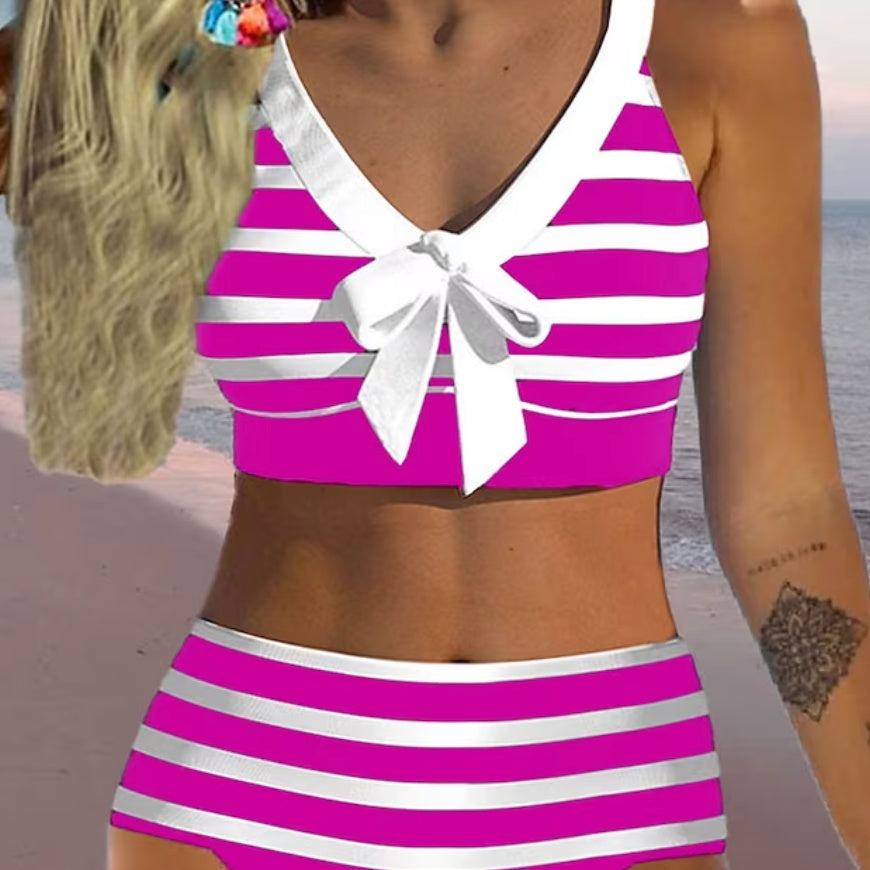 Bikini cu talie înaltă și dungi Cristina – Din nou detaliu
