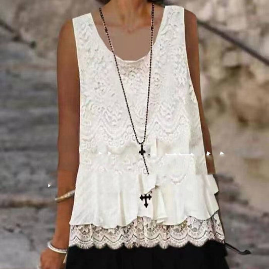 Rochie Cristina fără mâneci din dantelă – Suprapunere elegantă