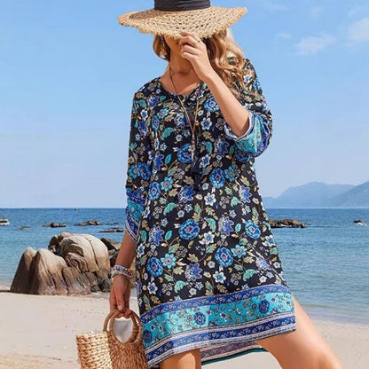 Rochie mini cu ciucuri și imprimeu floral boho Cristina Gore