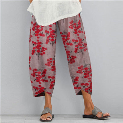 Pantaloni largi cu imprimeu floral retro Cristina Gore
