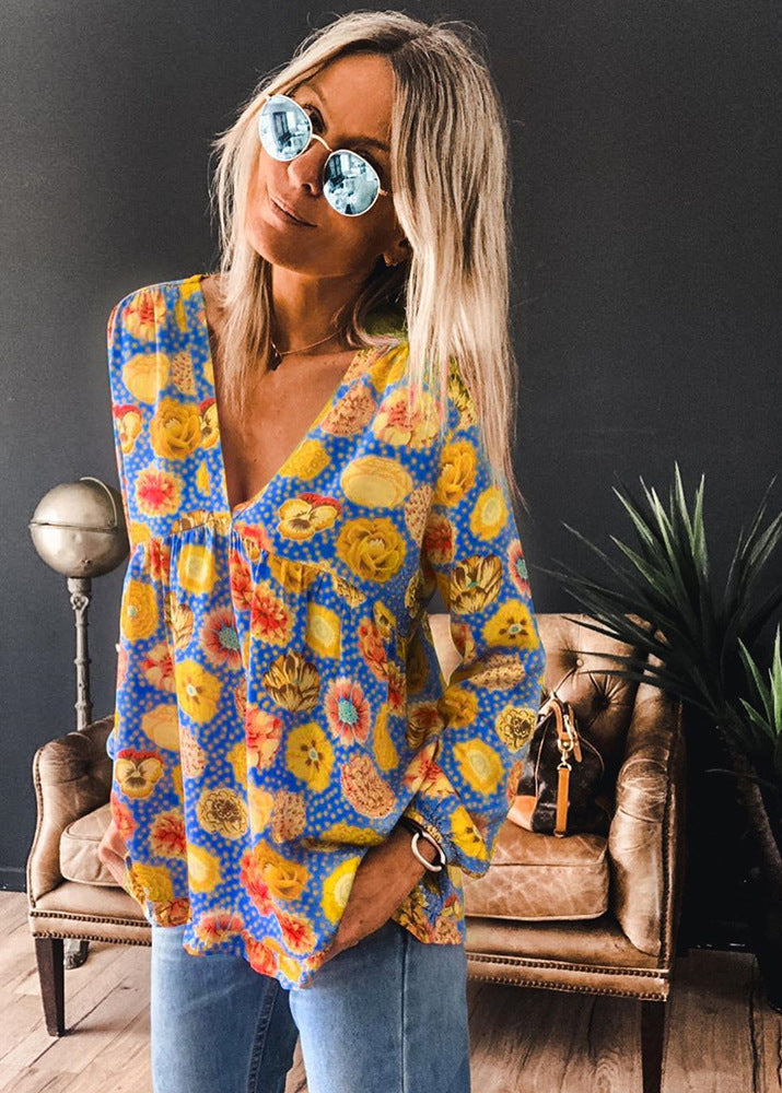 Bluză cu mânecă lungă și imprimeu floral vibrant Cristina Gore