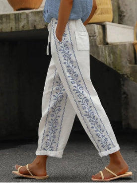 Pantaloni eleganți crop din bumbac și in, Cristina Gore