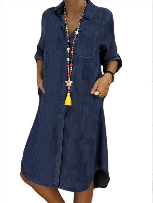 Rochie Cristina din denim mărime mare - Detalii de cusut