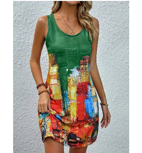 Rochie de vară cu imprimeu vibrant Cristina Gore, linie A