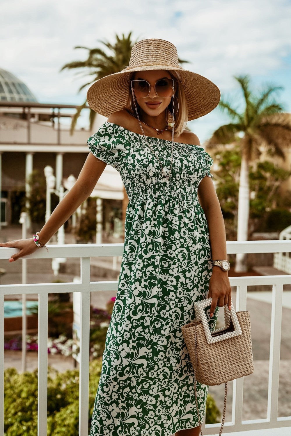 Rochie de vară cu imprimeu boho, cu umeri goi, Cristina Gore