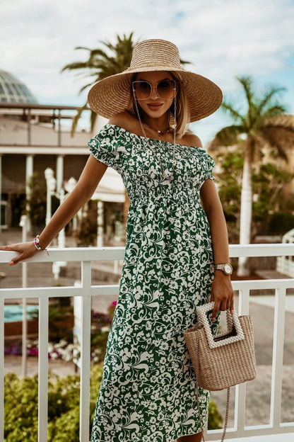 Rochie de vară cu imprimeu boho, cu umeri goi, Cristina Gore