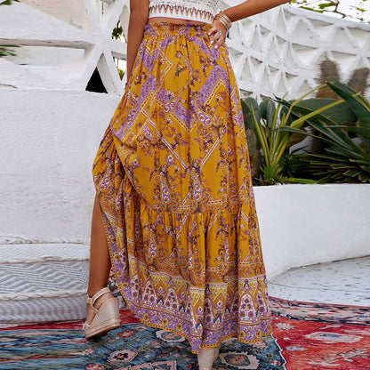 Fustă maxi Cristina Gore cu imprimeu geometric boho și leagăn