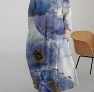 Rochie Cristina cu imprimeu floral - croială trapezoidală artistică