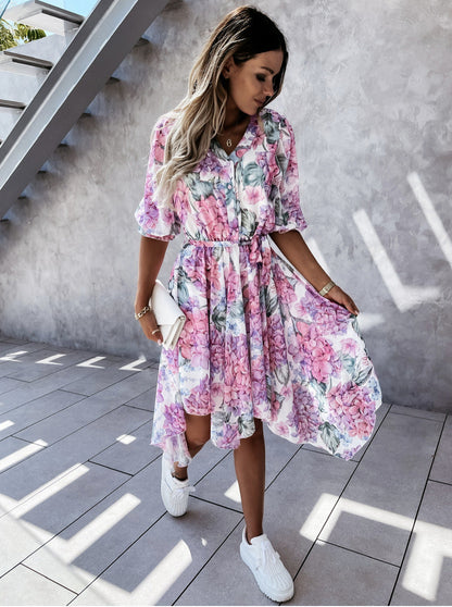 Rochie midi neregulată cu imprimeu floral Cristina Gore