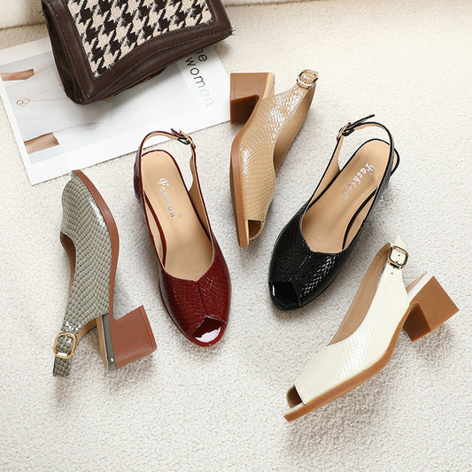 Sandale Cristina din piele cu vârful deschis - Mărimi mari confortabile