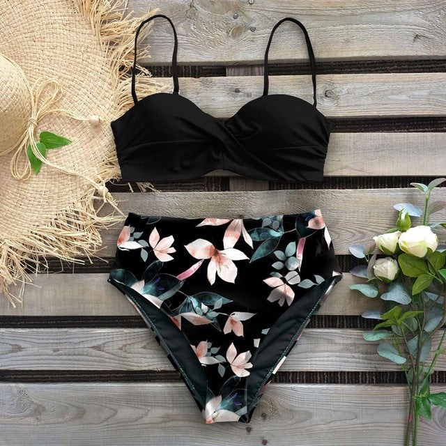 Bikini cu talie înaltă și imprimeu floral de Cristina Gore