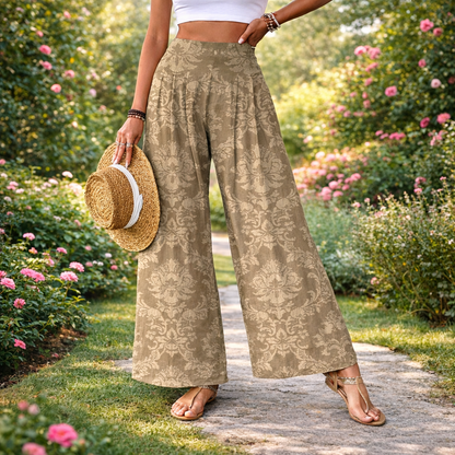 Pantaloni eleganți cu talie înaltă și imprimeu floral de Cristina Gore