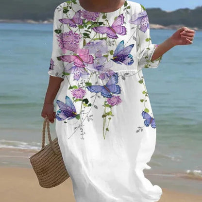 Rochie Cristina cu imprimeu floral - croială trapezoidală artistică