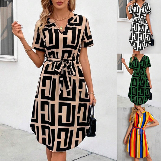 Chic Striped Cristina Gore V-Neck Midi Dress